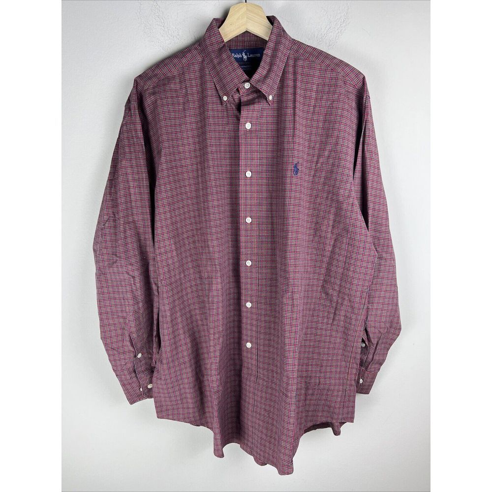 Ralph Lauren Men's 15.5 32/33 Yaramouth Cotton Red Plaid Button Down *Flaw